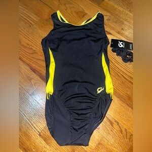 NWT black and yellow GK gymnastics tumbling dance tank leotard sz AL